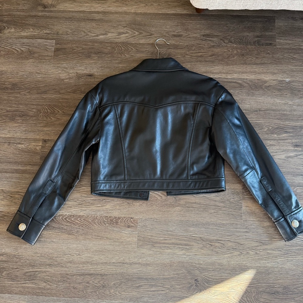 Maje Black Cropped Leather Jacket - Picture 3 of 3